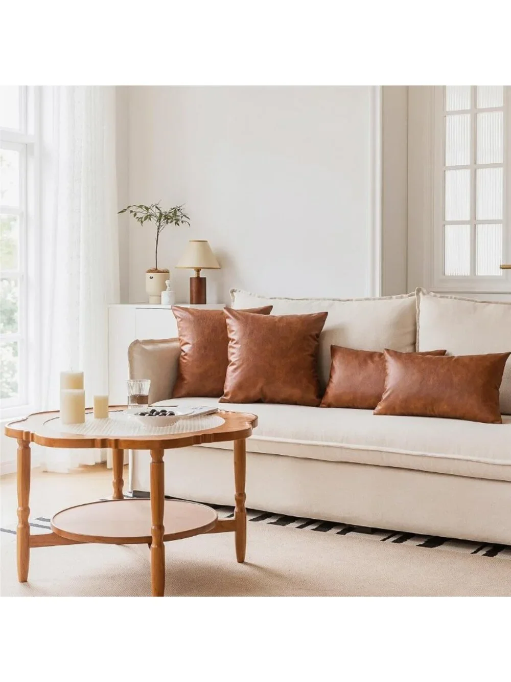 Set of 2 Brown Faux Leather Throw Pillow Covers 12x20 Inch Decorative Cushions